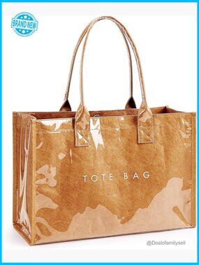 PVC Kraft Paper Tote Bag Large Capacity Work Handbag Waterproof Foldable